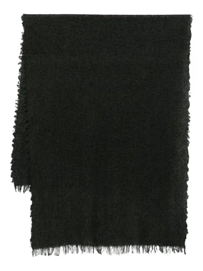 Faliero Sarti Textured Black Scarf With Fringed Edges In Black