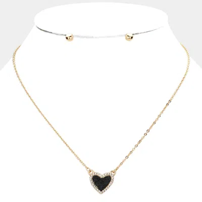 Fashnzfab Rhinestone Trimmed Druzy Heart Pendant Necklace In Brown