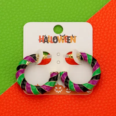 Fashnzfab Enamel Halloween Twisted Hoop Earrings - Gold, Purple In Multi