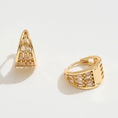 Fashnzfab 14k Gold Dipped Cz Stone Accent Geometric Triangle Mini Huggie Hoop Earrings - Gold In Brown