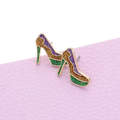Fashnzfab Enamel Mardi Gras High Heel Stud Earrings - Multi In Brown