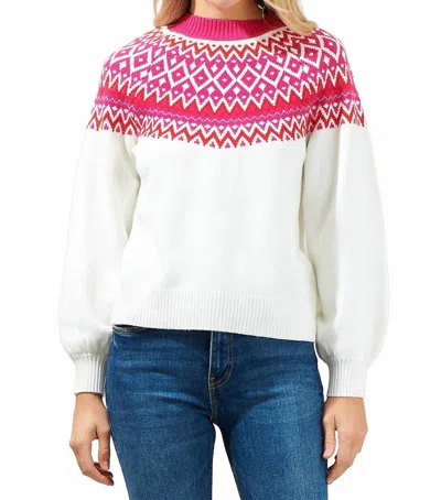 Sugarlips Honey Baby Fair Isle Mock Neck Sweater In Beige/red In White