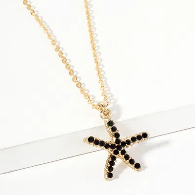 Fashnzfab Rhinestone Paved Starfish Pendant Necklace In Gold