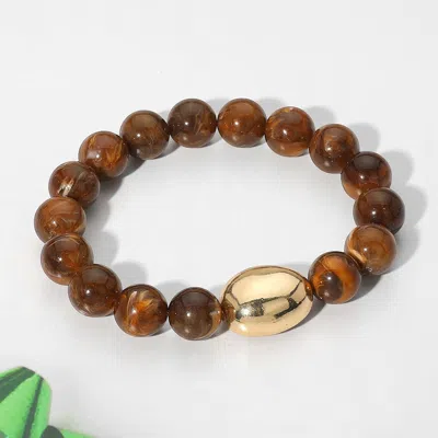 Fashnzfab Marbled Resin Ball Beaded Stretch Bracelet In Brown