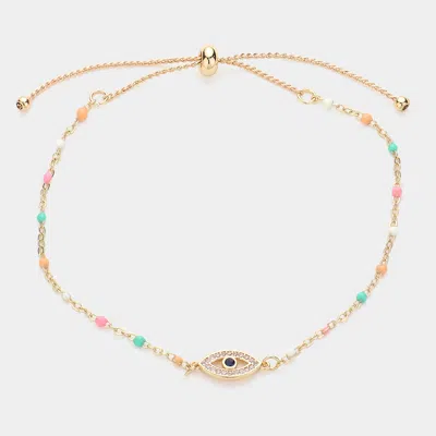 Fashnzfab Evil Eye Pointed Beads Station Pull Tie Bracelet In Gold