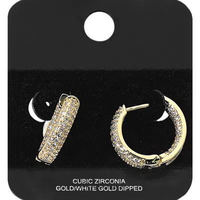 Fashnzfab Gold Dipped Cz Stone Paved Hugggie Hoop Earrings - Gold In Gold