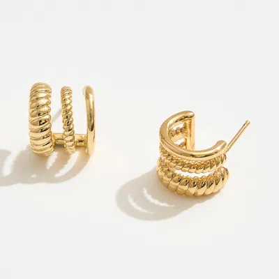 Fashnzfab 14k Gold Dipped Triple Rope Textured Hoop Earrings - Gold In Gold