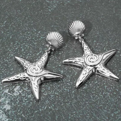 Fashnzfab Textured Metal Starfish Dangle Earrings - Silver In Gold