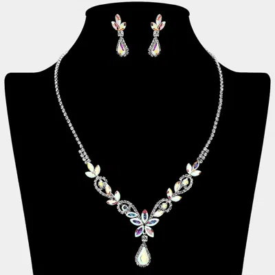 Fashnzfab Teardrop Stone Accent Marquise Flower Stone Cluster Rhinestone Paved Necklace 17.5" + 4.5" L In Metallic