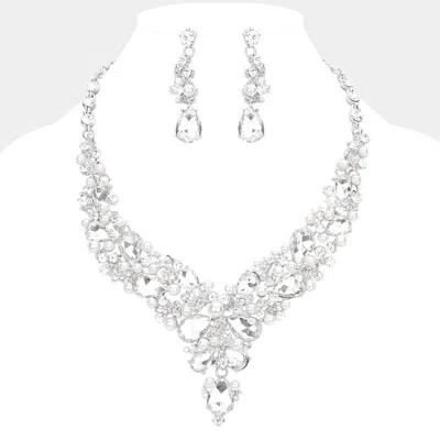 Fashnzfab Pearl Round Teardrop Stone Accented Evening Necklace In Metallic