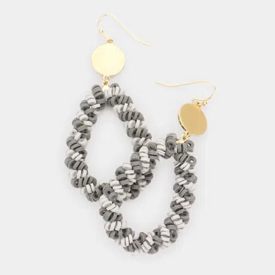 Fashnzfab Heishi Beaded Open Teardrop Dangle Earrings - Gray In Brown