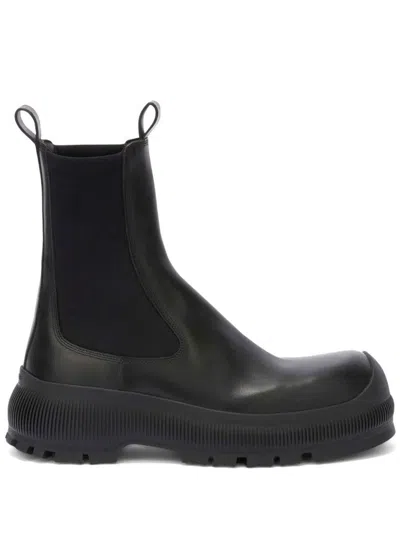 Jil Sander Slip-on Ankle Boots With Embossed Logo In Black