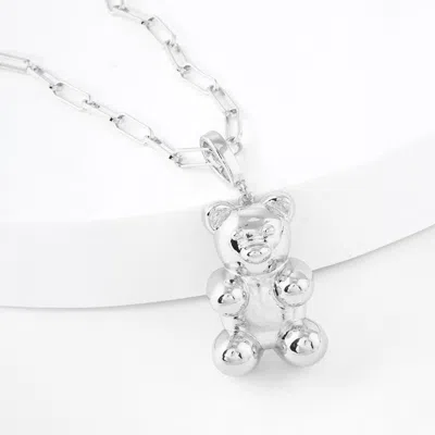 Fashnzfab White Gold Dipped Brass Metal Bear Pendant Necklace In Multi
