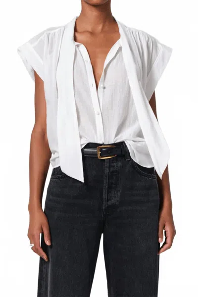 Citizen Of Humanity Penny Blouse With Neck Tie In White In White