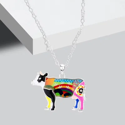 Fashnzfab Flower Patterned Cow Pendant Necklace In Metallic