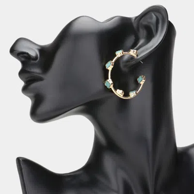 Fashnzfab Quatrefoil Pointed Hoop Earrings - Gold, Mint In Metallic