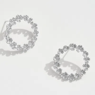 Fashnzfab White Gold Dipped Floral Wreath Stud Earrings - Silver In Metallic