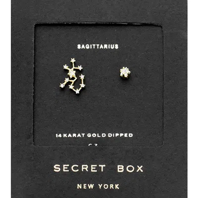 Fashnzfab Secret Box _ Cz Zodiac Sign Sagittarius Stud Earrings - Clear, Gold In Multi