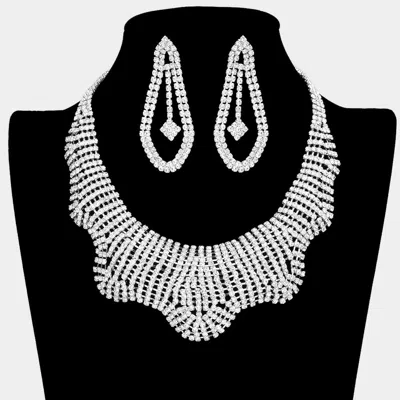 Fashnzfab Wavy Rhinestone Pave Necklace In Metallic