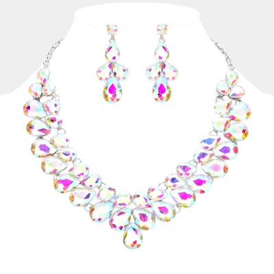 Fashnzfab Teardrop Stone Cluster Evening Necklace In Multi