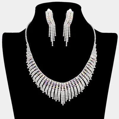 Fashnzfab Rhinestone Pave Necklace Clip On Earring Set In Metallic