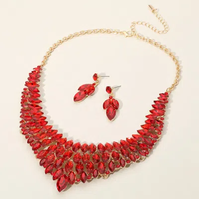 Fashnzfab Marquise Stone Cluster Embellished Collar Evening Necklace In Red