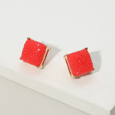 Fashnzfab Square Cushion Embossed Stud Earrings - Red In Red