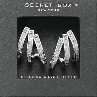 Fashnzfab Secret Box_sterling Silver Dipped Stone Embellished Triple Bar Earrings - Silver In Silver