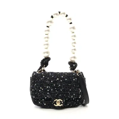 Pre-owned Chanel Coco Mark Faux Pearl Shoulder Bag In Blue