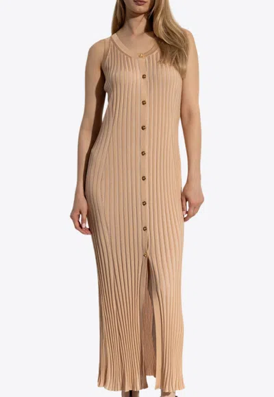 Versace Ribbed Sleeveless Midi Dress In Neutral