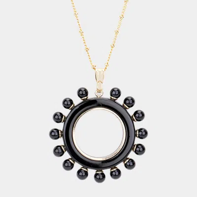 Fashnzfab Pearl Detail Celluloid Acetate Open Circle Pendant Necklace In Black