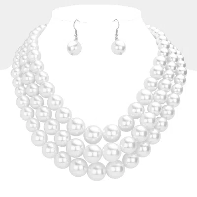 Fashnzfab Triple Strand Pearl Chunky Necklace In Metallic