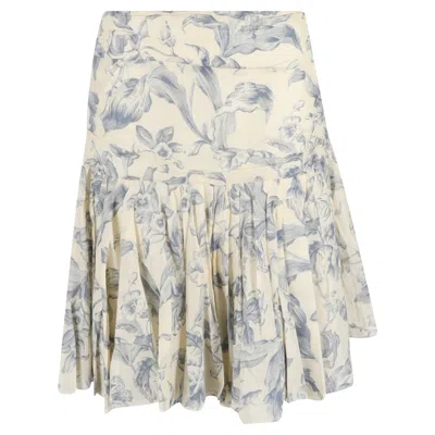 Sandro Floral-print Mini Skirt In Cream And Blue Linen In Multi