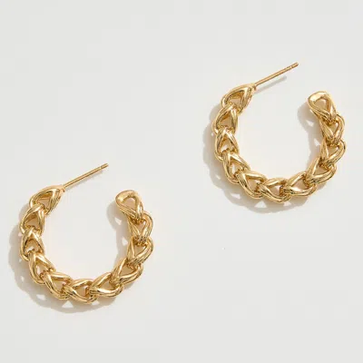 Fashnzfab 14k Gold Dipped Braided Chain Link Hoop Earrings - Gold In Gold