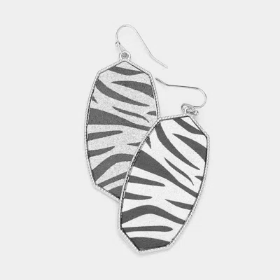 Fashnzfab Tiger Patterned Glittered Hexagon Dangle Earrings - Rhodium In Metallic