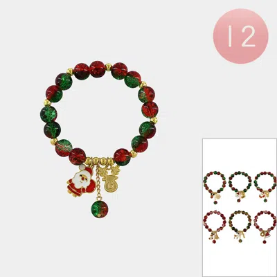 Fashnzfab 12pcs - Christmas Charm Beaded Stretch Bracelets In Multi