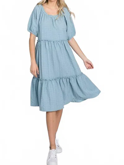 Elleborn Puff Sleeve Tiered Dress In Blue In Blue