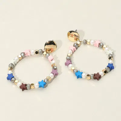 Fashnzfab Colorful Star Pearl Open Circle Dangle Earrings - Gold, Light, Multi In Multi