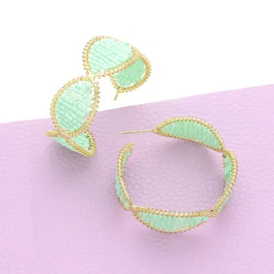 Fashnzfab Bead Wrapped Hoop Earrings - Mint In Gold