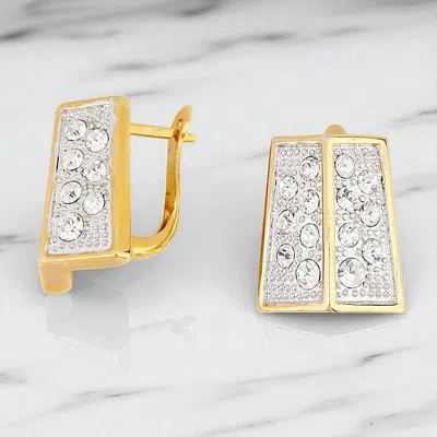 Fashnzfab Rhinestone Embellished Angled Metal Earrings - Clear, Rhodium, Gold In Gold