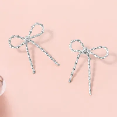 Fashnzfab Rope Metal Wire Bow Knot Stud Earrings - Rhodium In Metallic