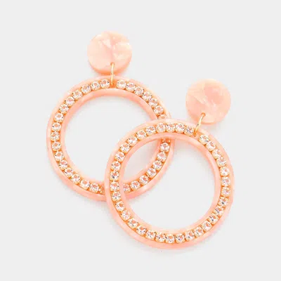 Fashnzfab Rhinestone Embellished Celluloid Acetate Open Circle Dangle Earrings - Dust Pink In Gold