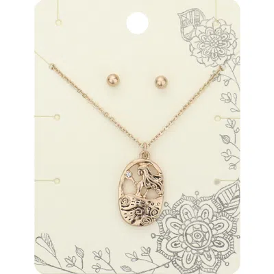 Fashnzfab Stone Embellished Metal Woman Pendant Necklace In Gold