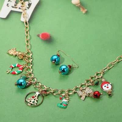Fashnzfab Christmas Charm Station Necklace In Multi