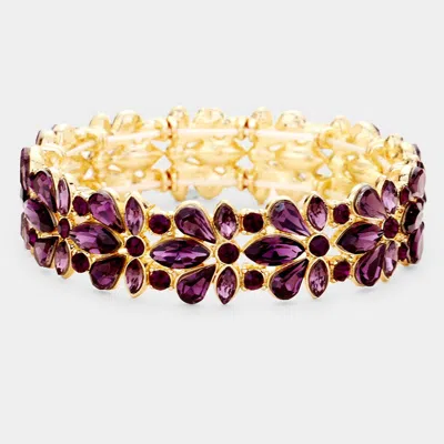 Fashnzfab Floral Crystal Stretch Evening Bracelet In Gold
