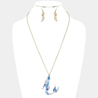 Fashnzfab Patterned Mermaid Pendant Necklace 24" + 3" L In Gold