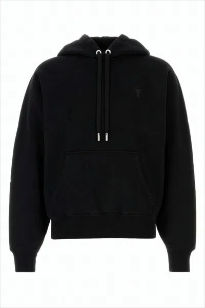 Ami Alexandre Mattiussi Cropped Relaxed-fit Hoodie With Adjustable Drawstring In Black