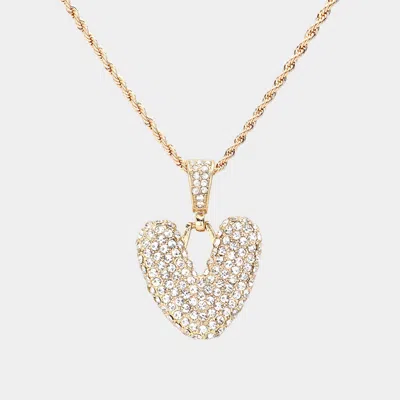 Fashnzfab -v- Rhinestone Initial Monogram Pendant Brass Chain Necklace In Gold