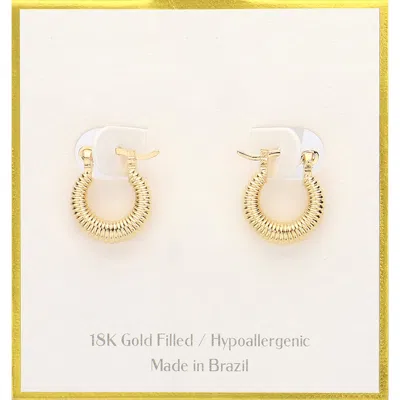 Fashnzfab 18k Gold Filled Hypoallergenic Ribbed Mini Hoop Pin Catch Earrings - Gold In Gold