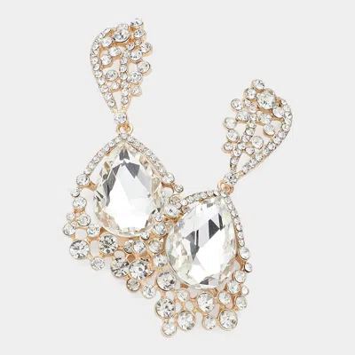 Fashnzfab Chunky Crystal Rhinestone Teardrop Bubble Evening Earrings - Gold In Gold